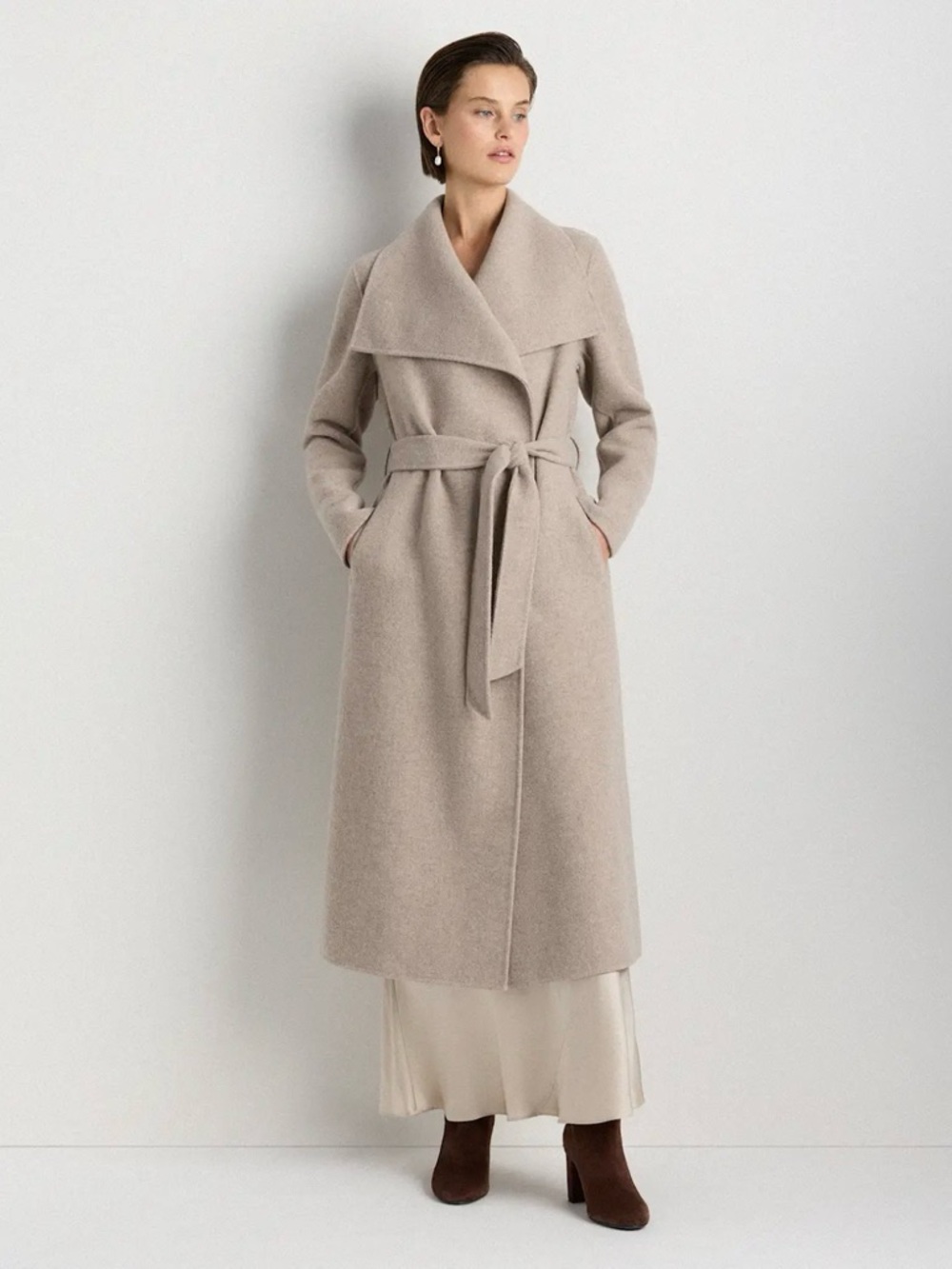 Quince Double Faced 100% Merino Wool Draped Collar Wrap Coat Oat S NWT